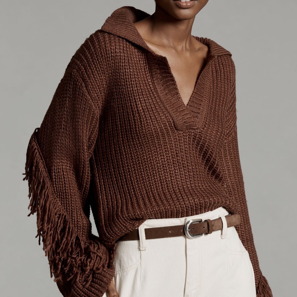 Chocolate Brown V-Neck Chunky Knit Sweater